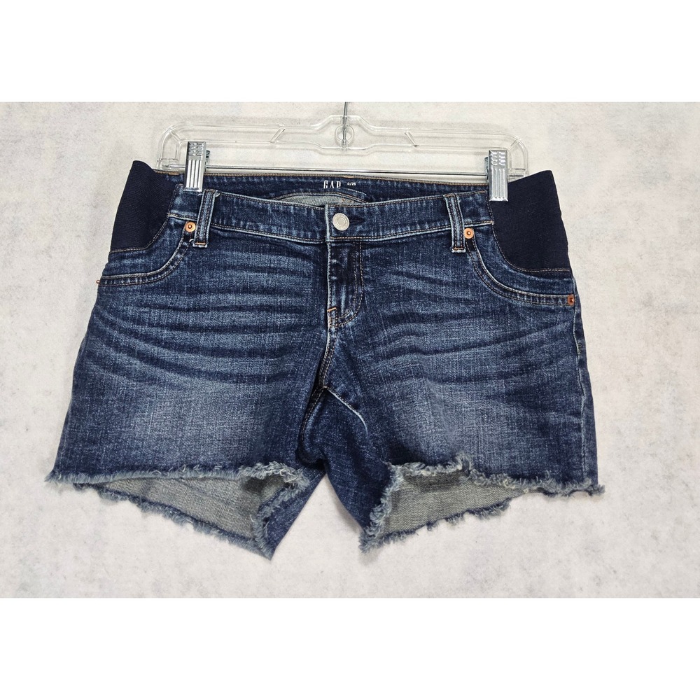 Gap Maternity Shorts Women XS 25 0 Denim Jean Cut Off Whisker Side Panels Blue